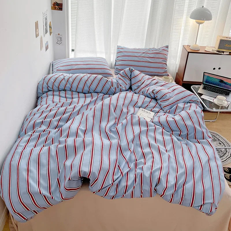 Simple Striped Duvet Cover and Four Piece Bed Sheet Set