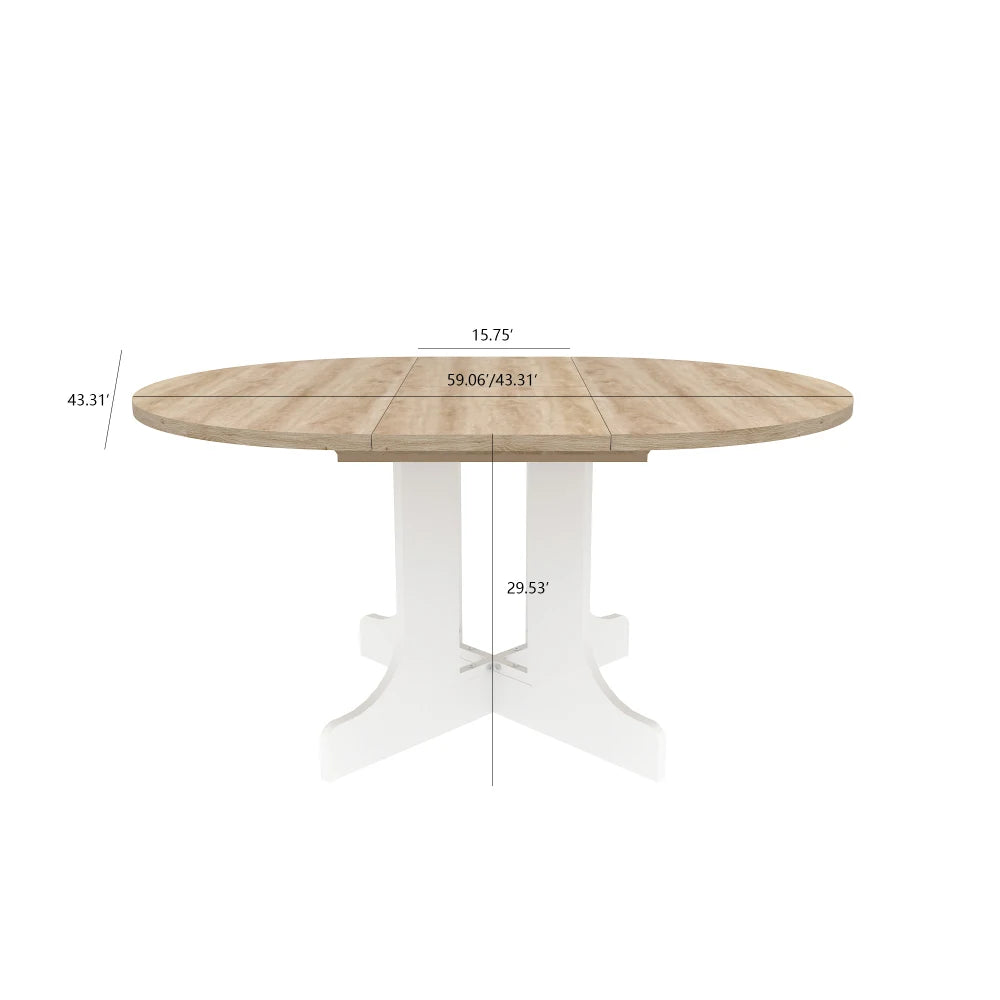 Dining Oval Table with Removable Leaf Trestle X Shaped Base White