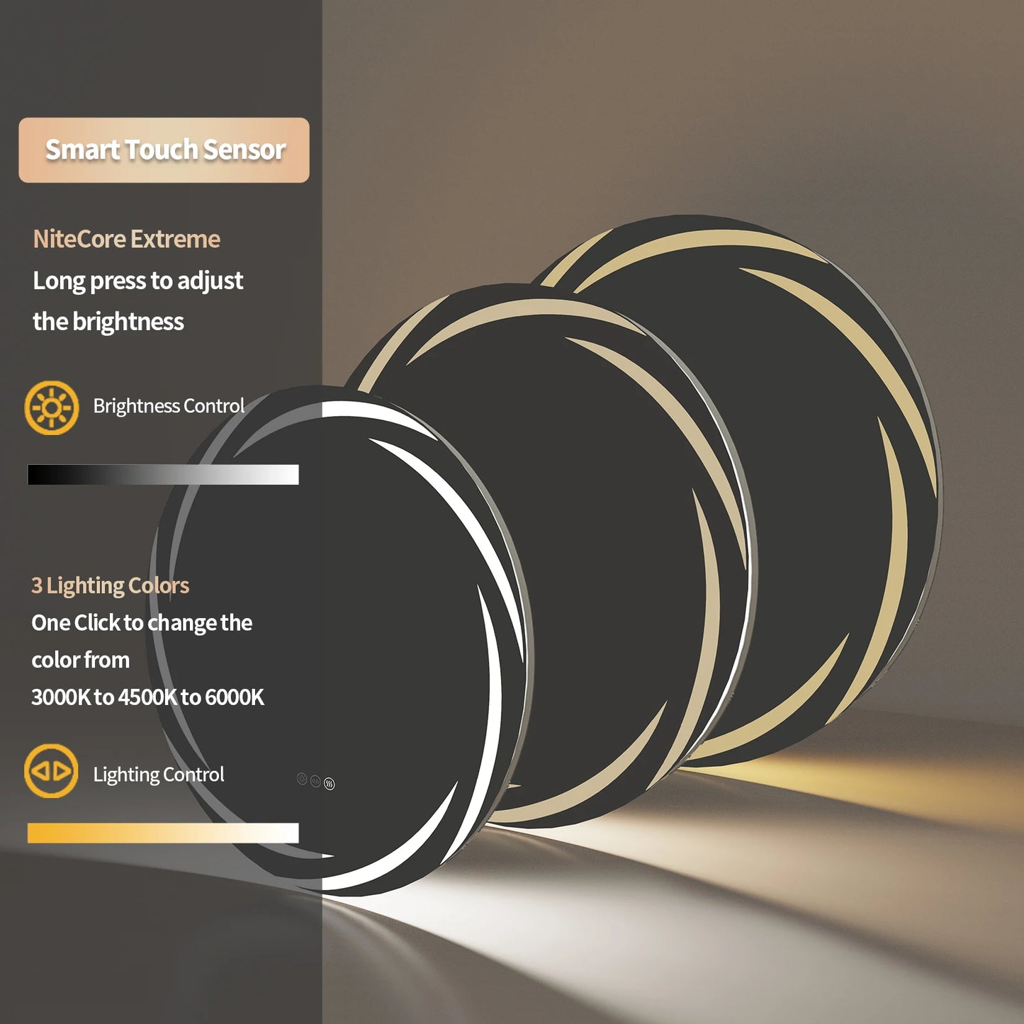 Anti-fog LED Wall Mounted Vanity Mirror Circle Shatterproof Lights
