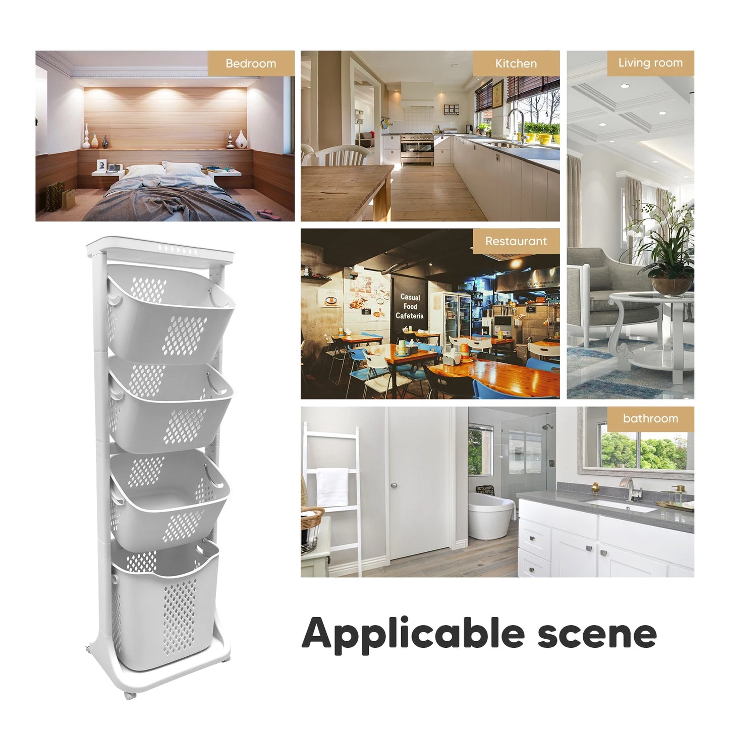 Multi-Layer Rolling Plastic Laundry Hamper with Wheels