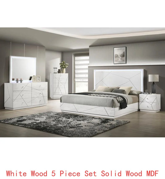 Two-Tone High-Gloss Marble and Lacquer Finish Furniture Set with LED Lighting