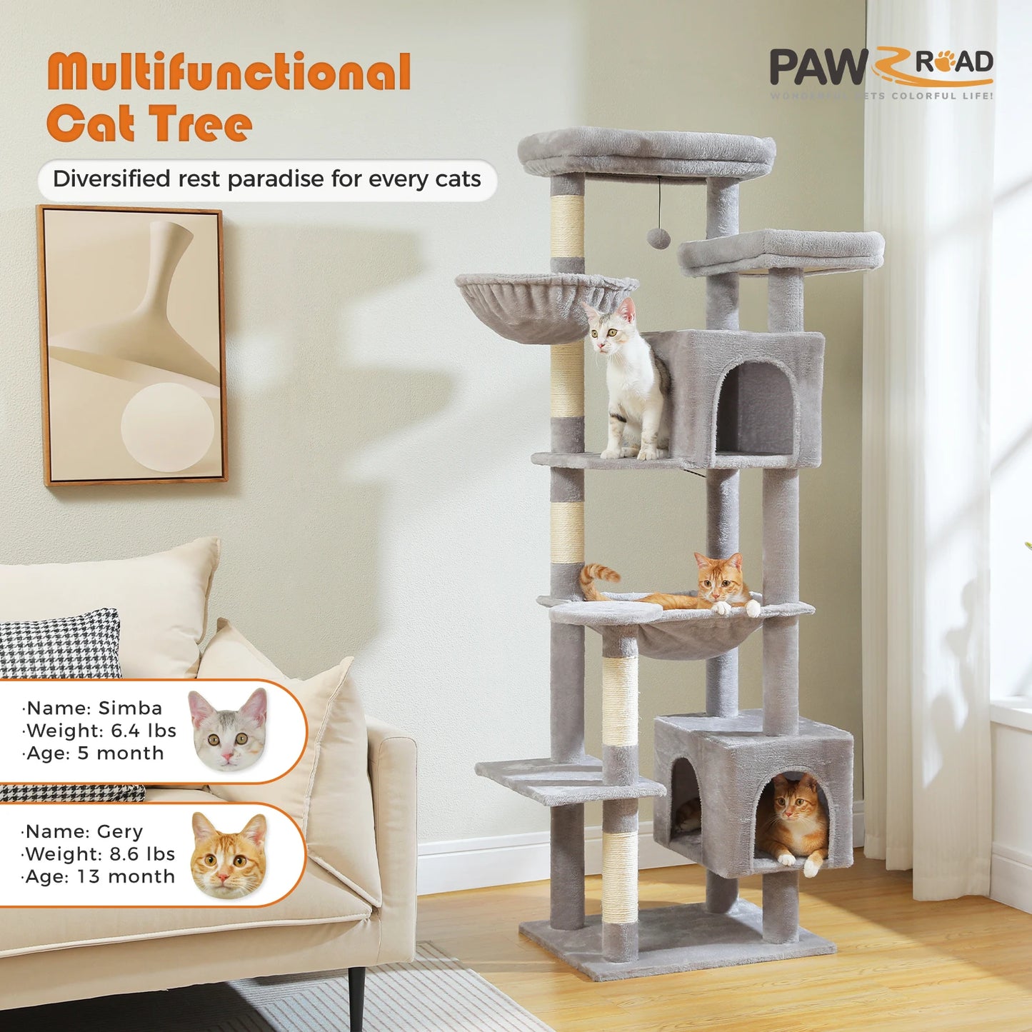 Multi-Level Plush Cat Condo with Scratching Posts