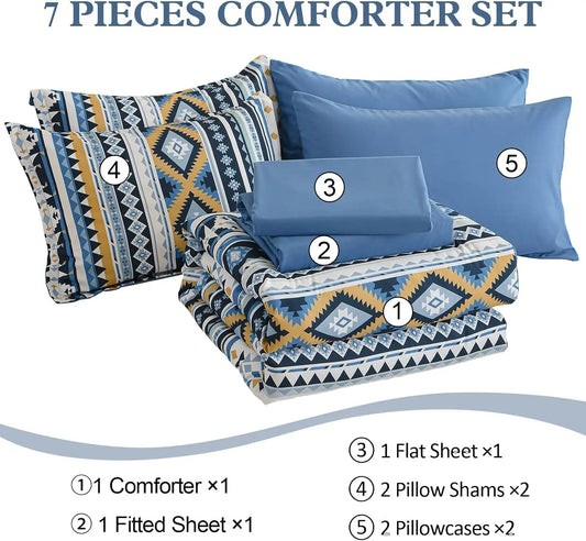 Navy Blue Boho Western Striped Comforter Set