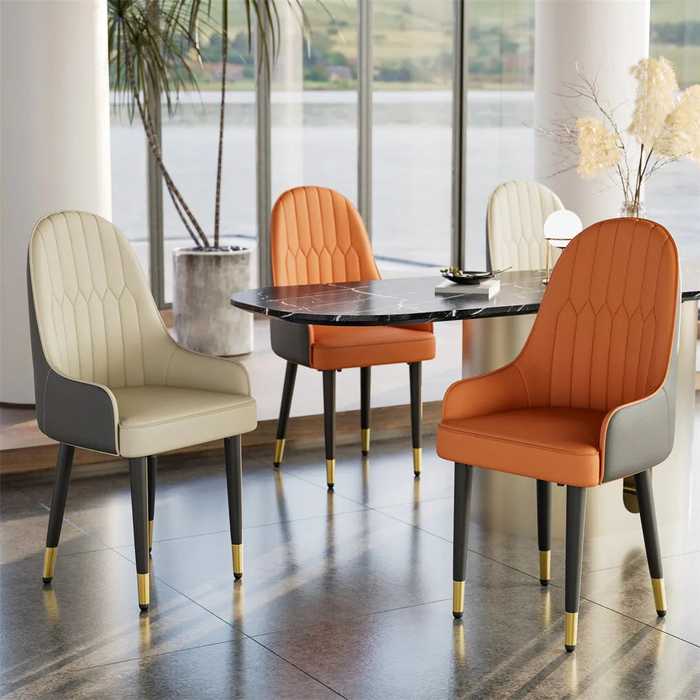 Modern Upholstered Cushion Dining Chairs with Metal Legs