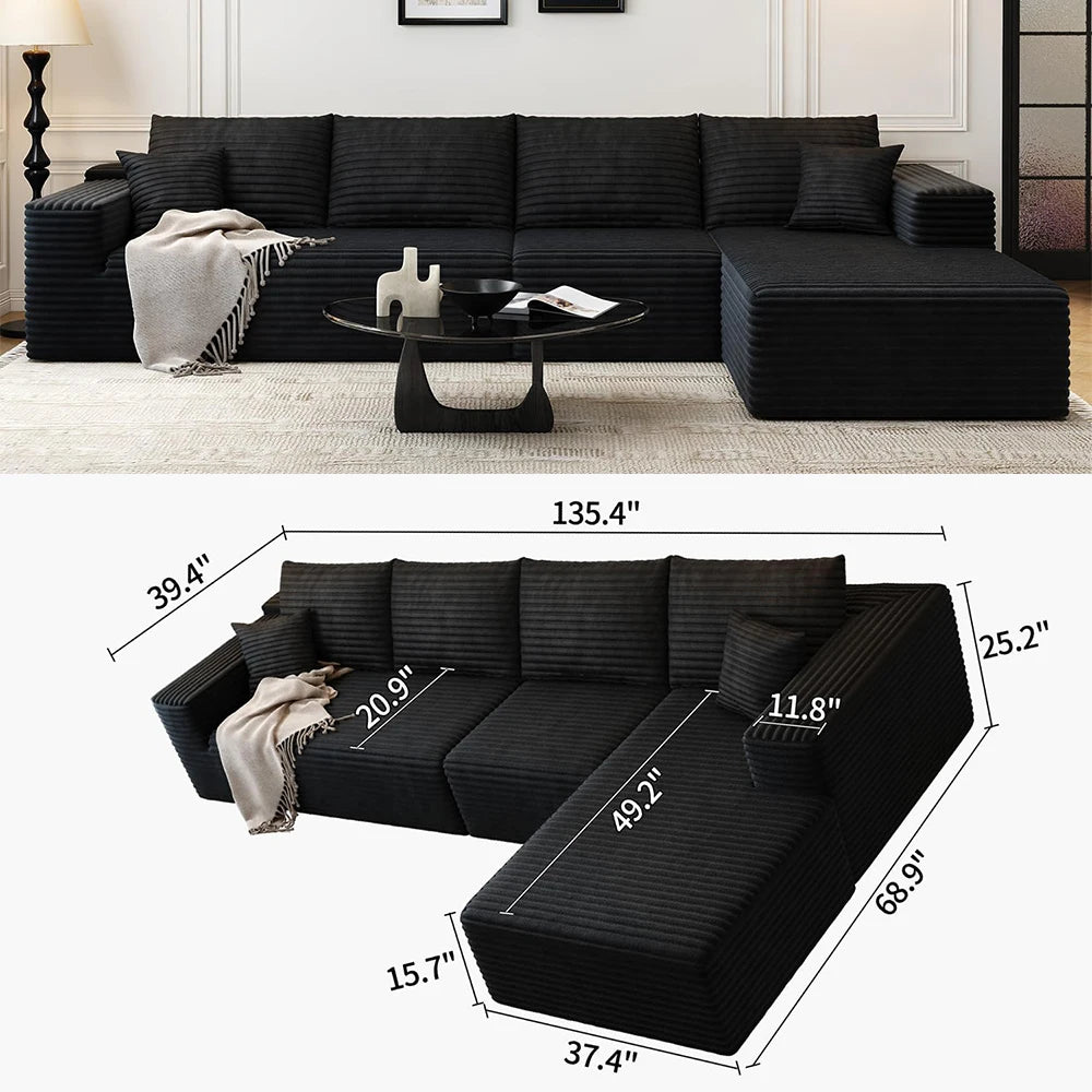 Cloud-style sectional sofa with corduroy cover