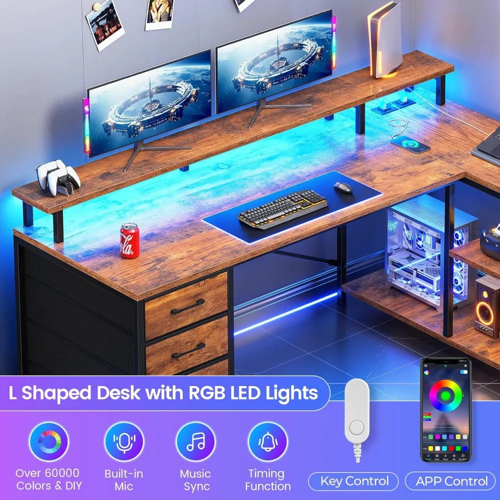 L Shaped Desk with Storage Shelves