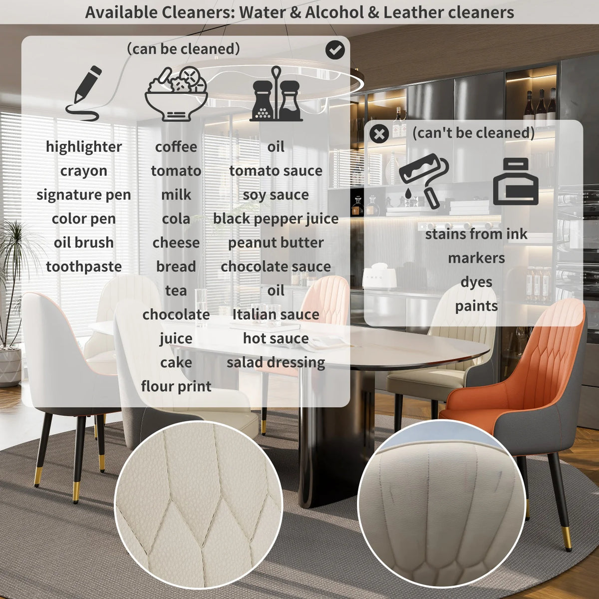 Modern Upholstered Cushion Dining Chairs with Metal Legs
