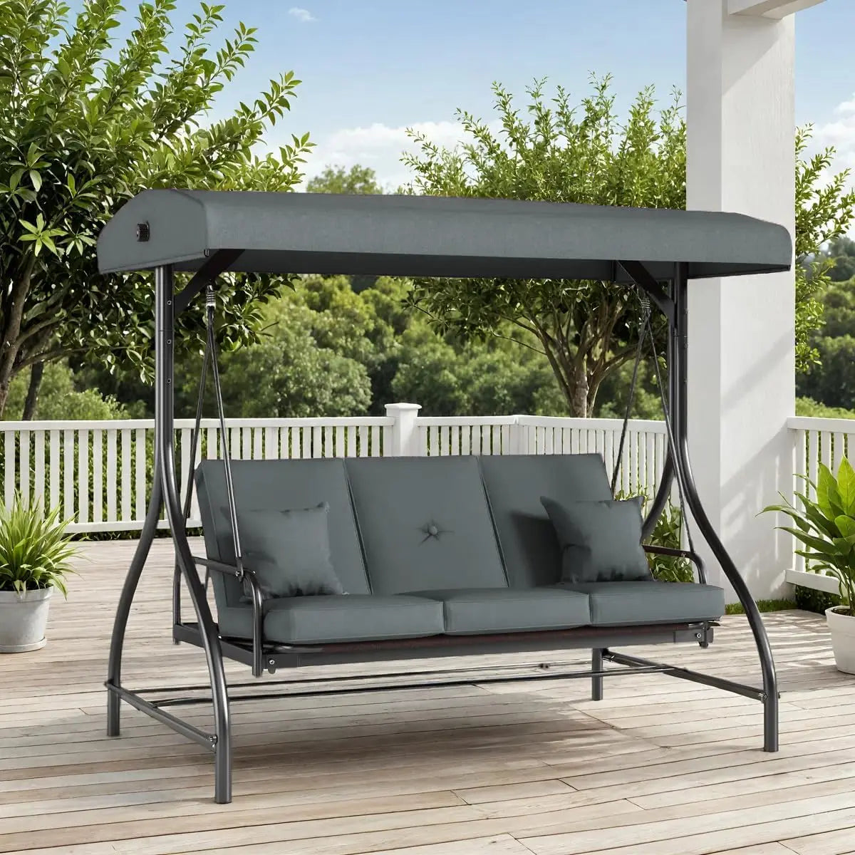Outdoor Patio Porch Swing with Adjustable Canopy & Backrest