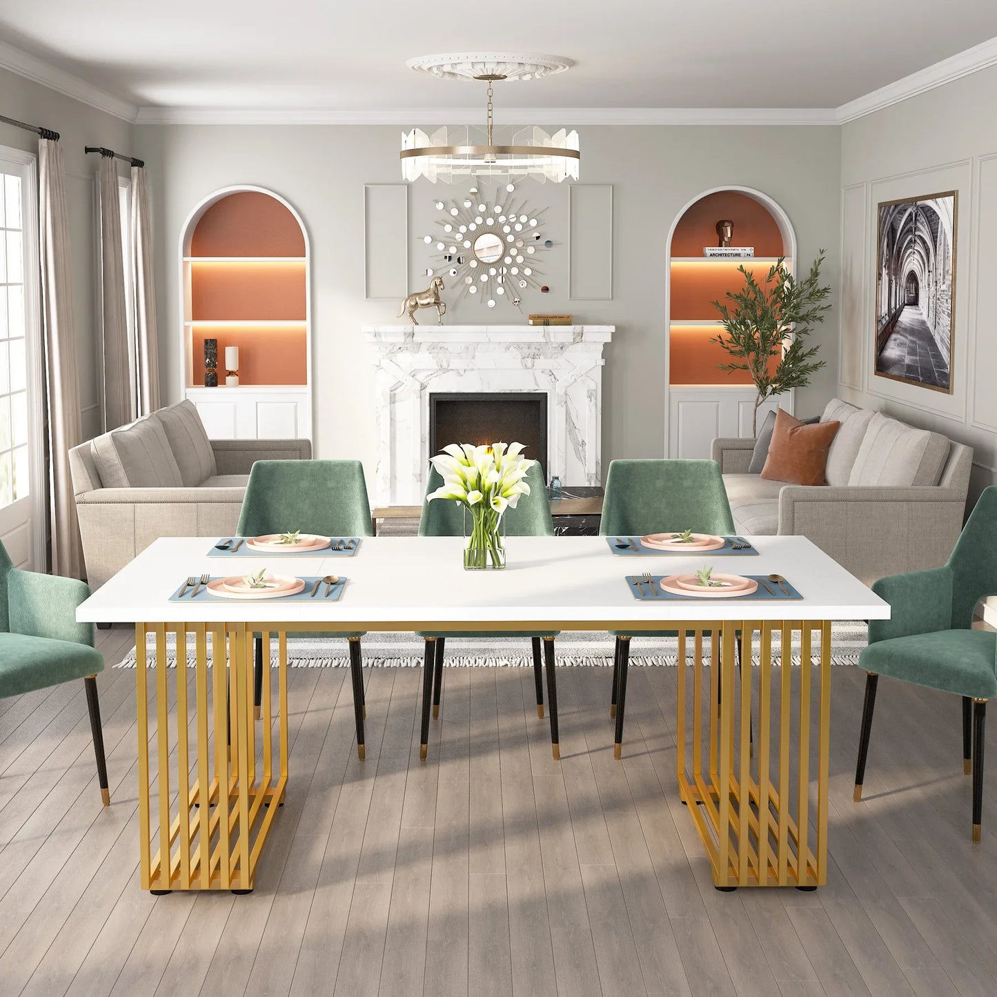 Modern Executive Desk with Gold Metal Legs