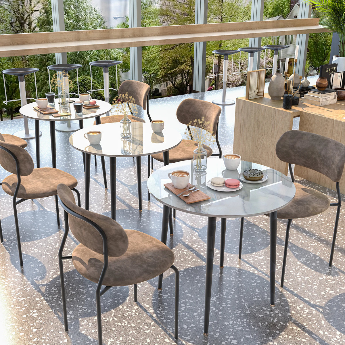 Sintered Stone Round Dining Table with Black Metal Legs