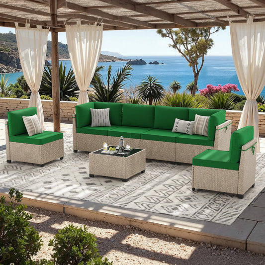 All-Weather Rattan Sectional Sofa with Tempered Glass Table