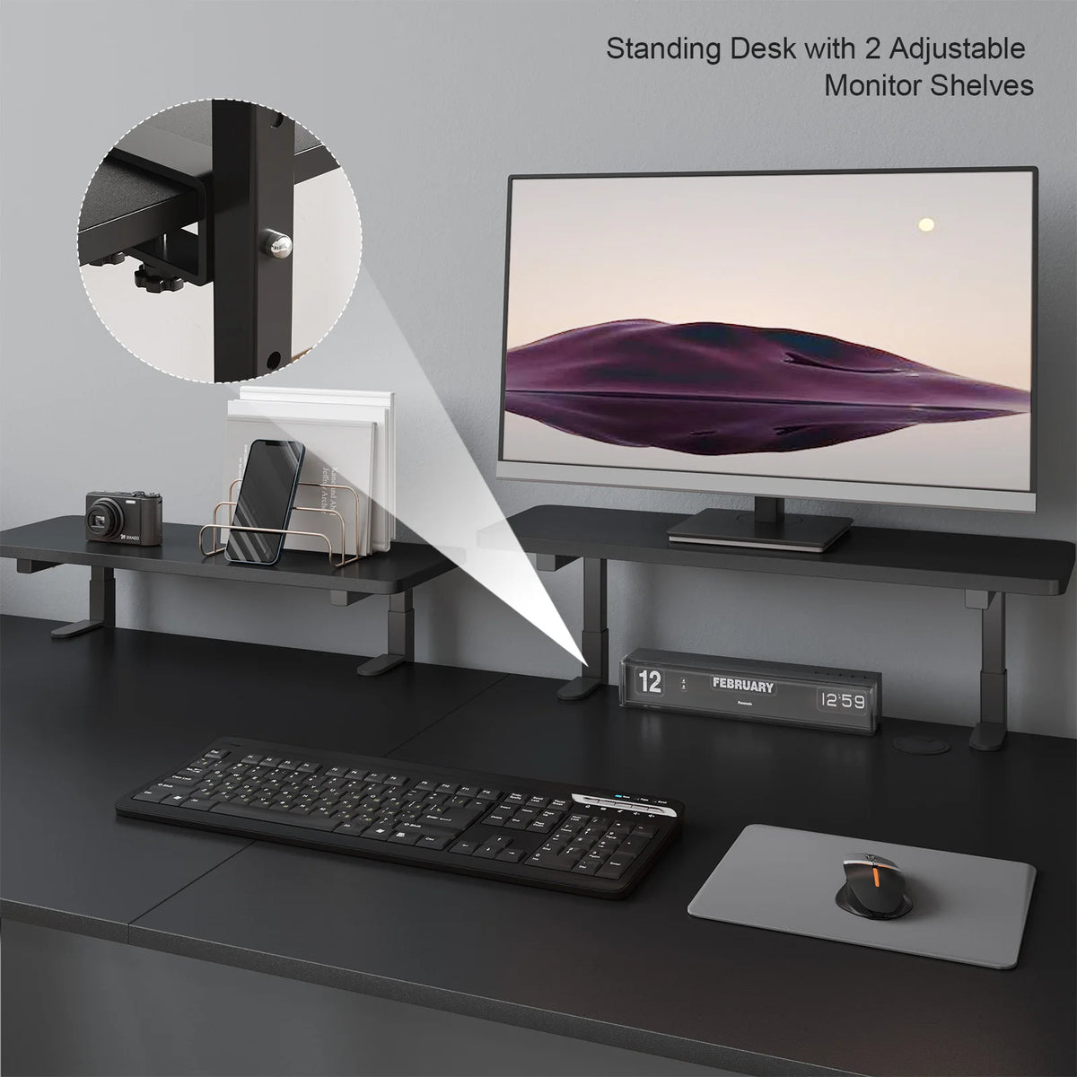 Standing Desk w/2 Adjustable Monitor Shelves
