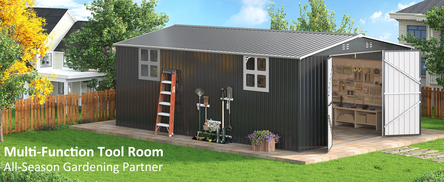 Outdoor Metal Storage Shed w/ Windows, Lockable Door