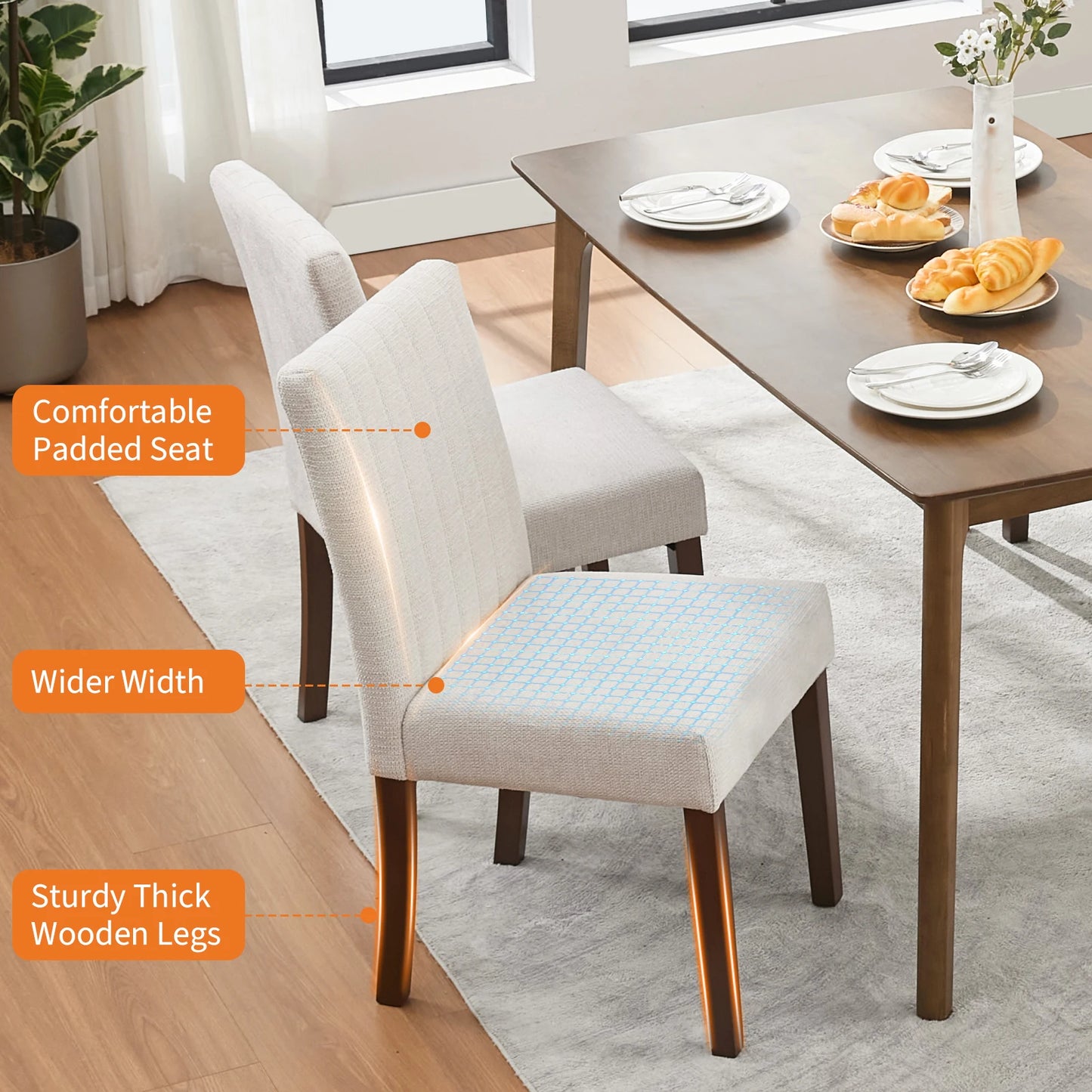 Modern Fabric Upholstered Dining Chairs with Sturdy Wood Legs