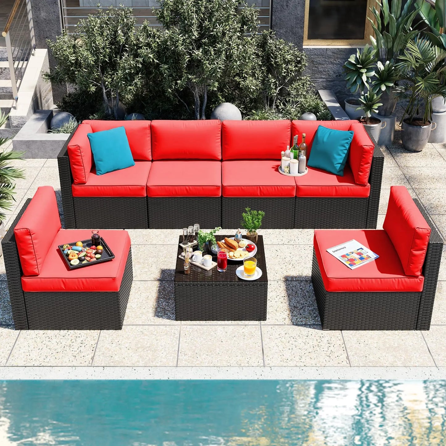 All-Weather PE Rattan Outdoor Couch with Ottoman