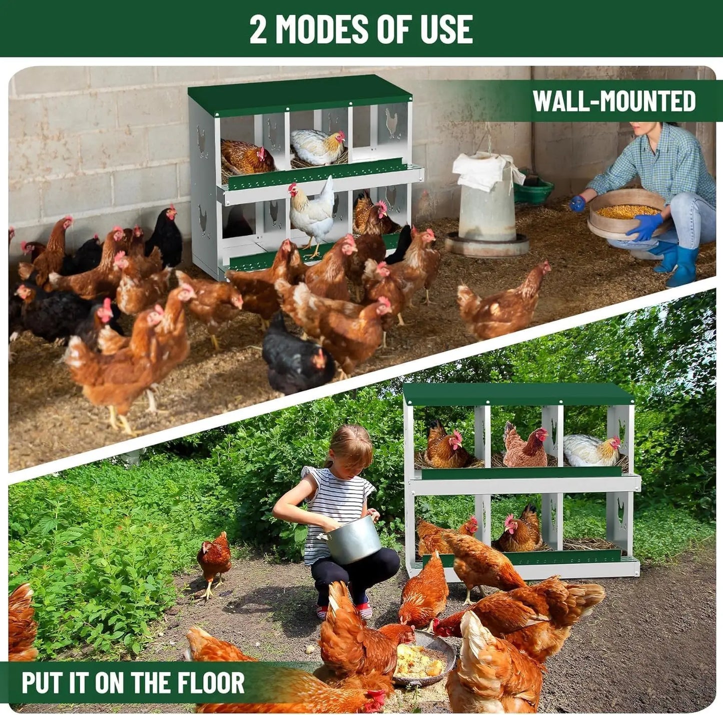 Metal Chicken Nesting Boxes Heavy-Duty Galvanized Steel Egg Laying Box with 10 Compartments Wall-Mountable for Poultry Coops