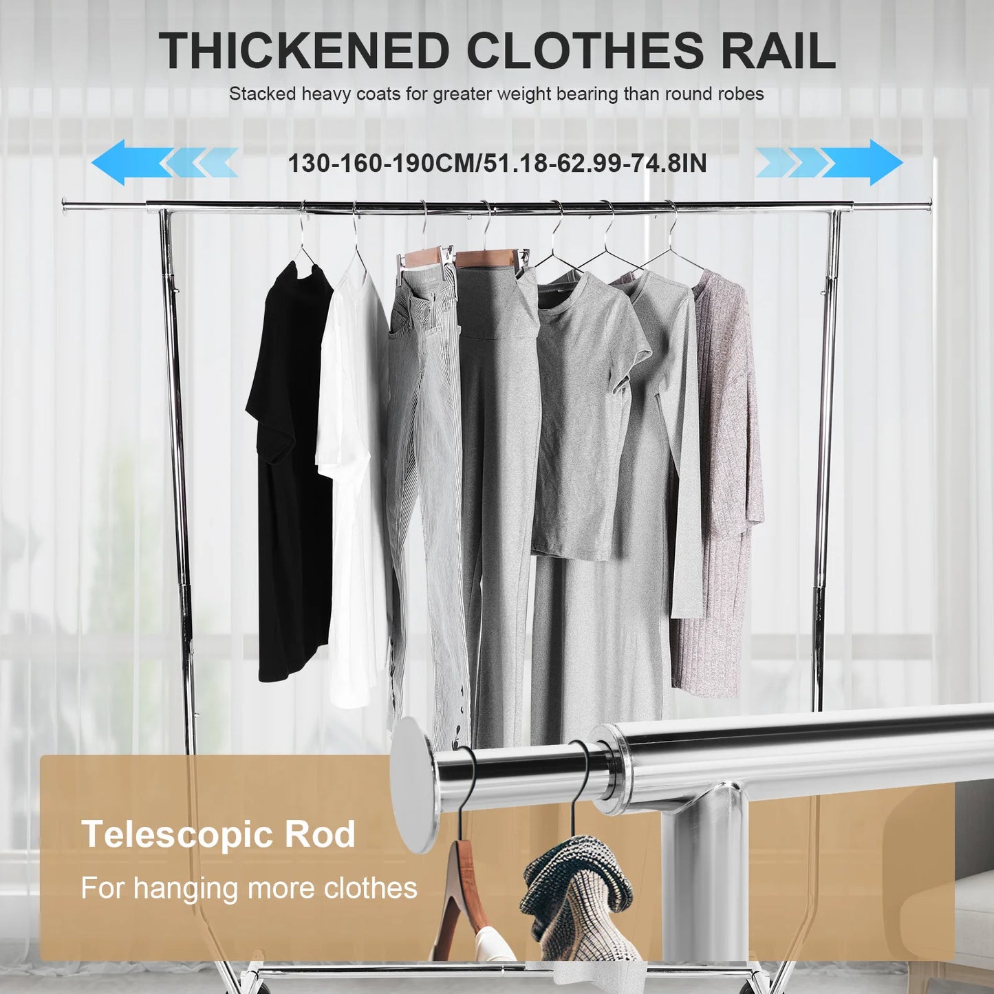 Adjustable Rolling Garment Rack with Sturdy Wheels