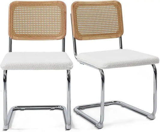 Handwoven Rattan Cane Chrome Base Chairs