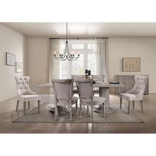 Reclaimed Gray Finish Dining Room Set with Chairs and Table