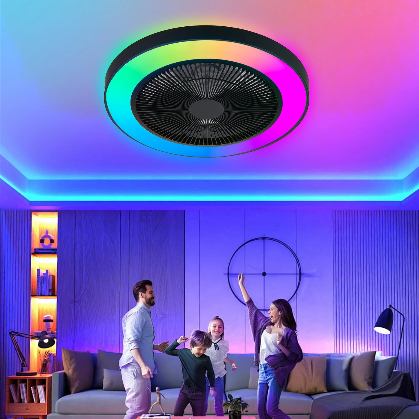 LED Ceiling Fan Light Smart RGB Lights with Remote