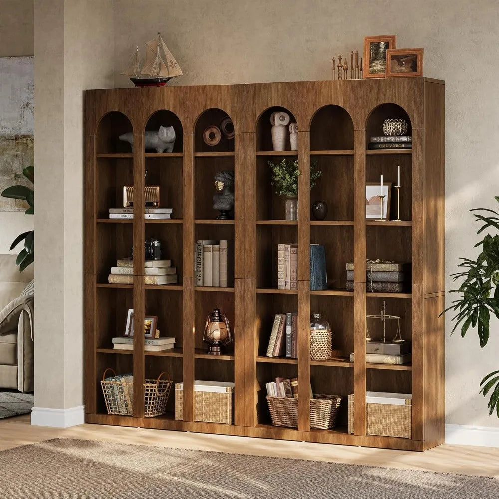 Vintage 5-Tier Arched Bookshelf with Open Storage Shelves