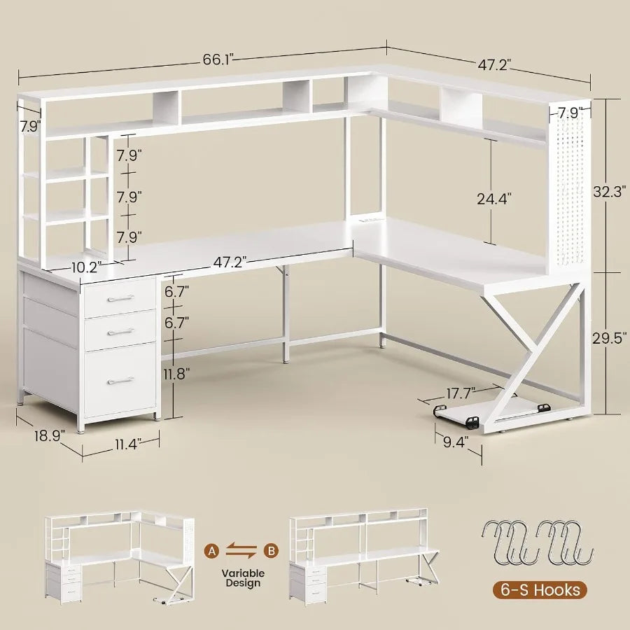 Corner Computer Desk with Storage Drawers