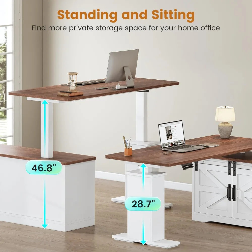 Farmhouse L Shaped Corner Desk with Storage Drawers