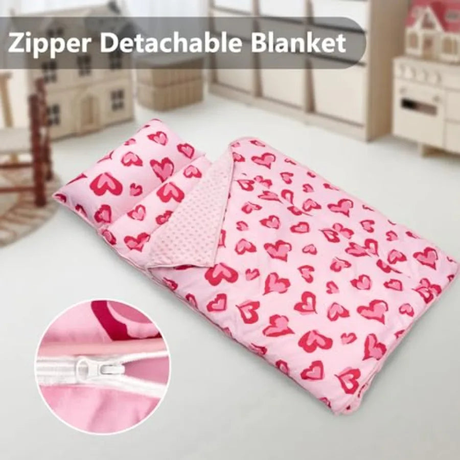 Toddler Nap Mat Extra Large with Detachable Minky Blanket and Pillow