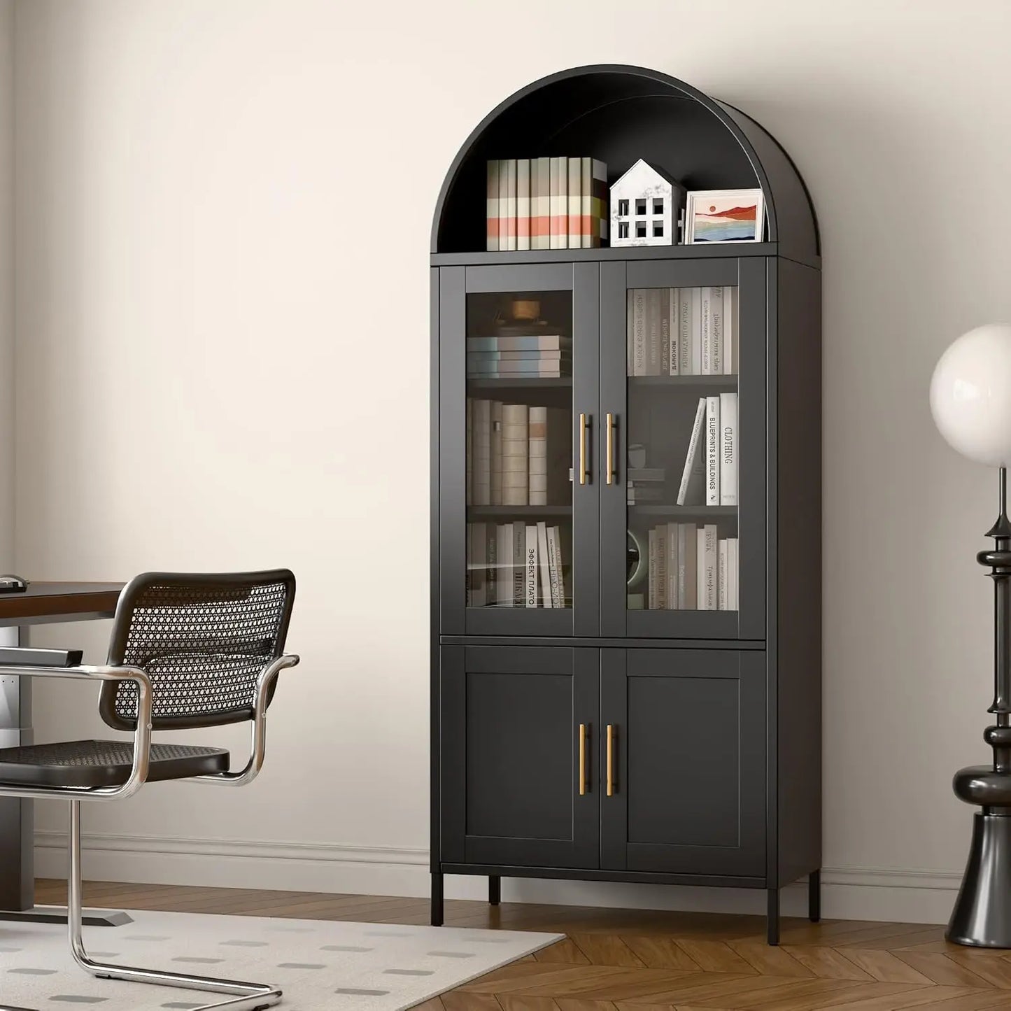 Arched Bookcase Cabinet with Doors/Shelves
