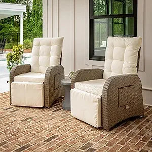 Patio Wicker Rattan Recliner Lounge Chair with Flip up Side Table