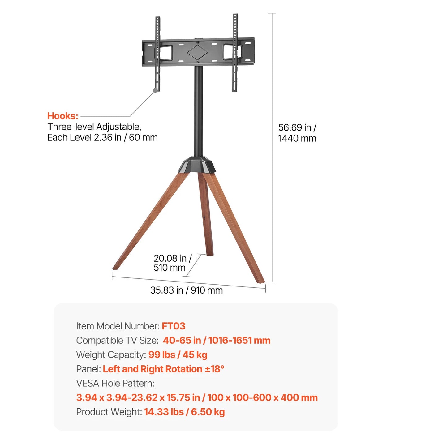 Rolling TV Stand for Various Sizes