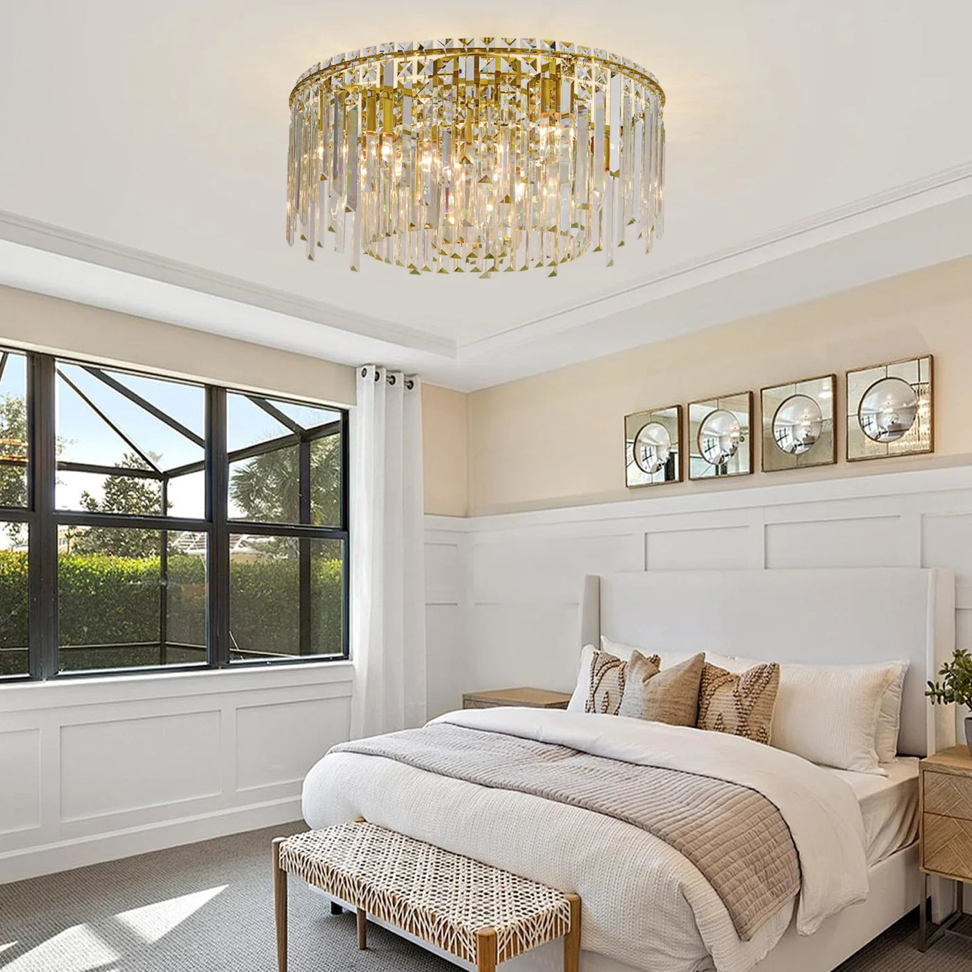 Luxury Gold Crystal Flush Mount Teardrop Crystal Chandelier