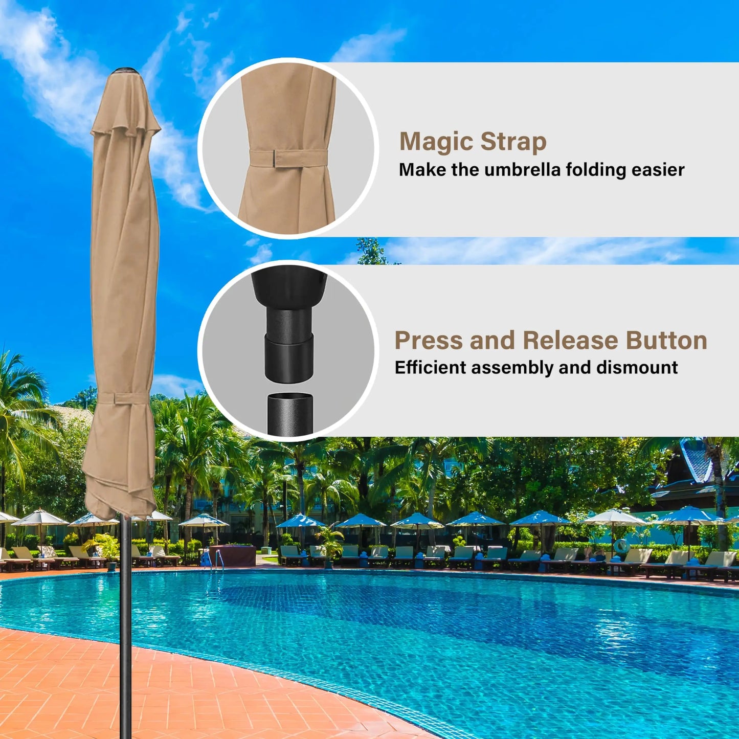 Patio Umbrella with, Push Button Tilt and Crank