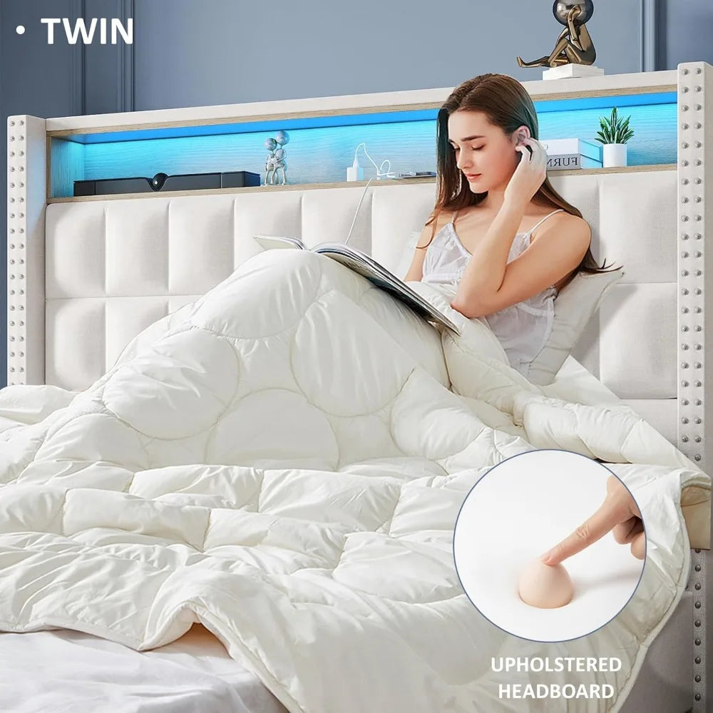 Bed Frame with Charging Station and 4 Storage Drawers