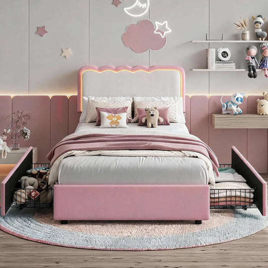 Upholstered LED Bed Frame