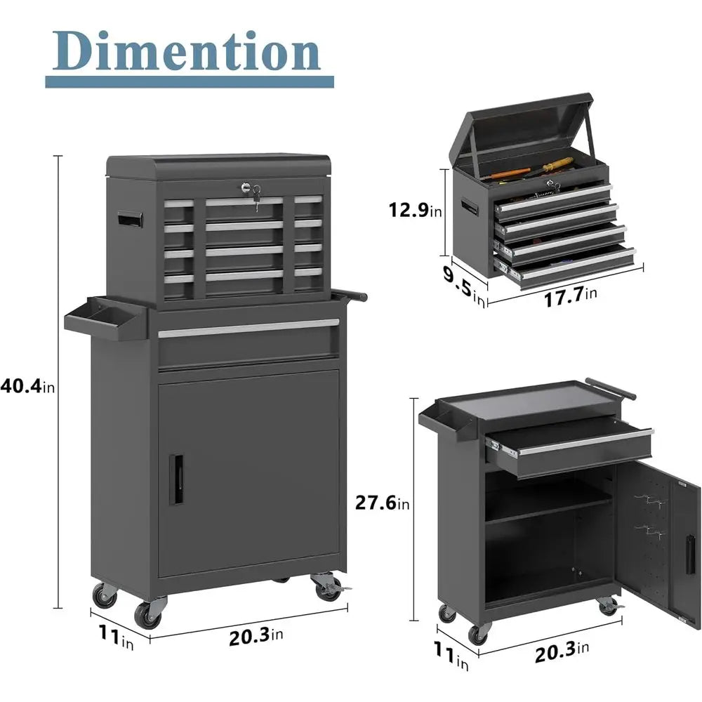 Rolling Tool Cabinet with Lockable Wheels,  and Garage