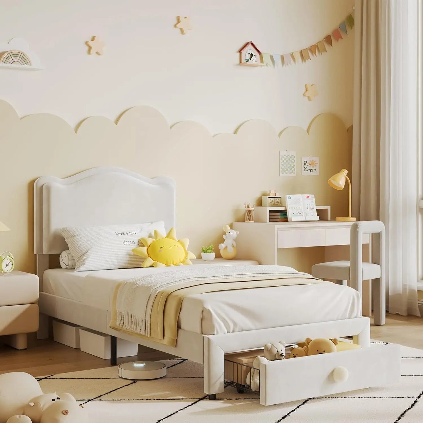 Upholstered Twin Bed Frame with Storage Drawer
