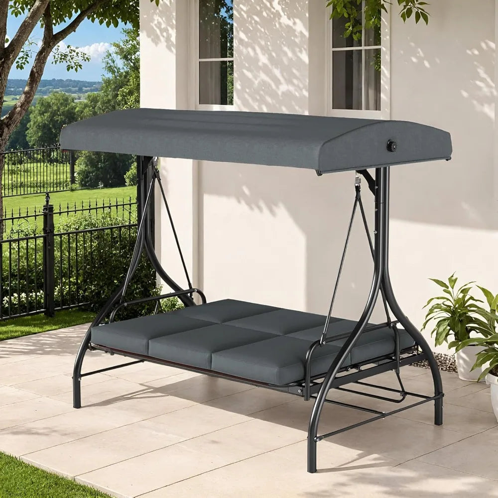 Outdoor Patio Porch Swing with Adjustable Canopy & Backrest