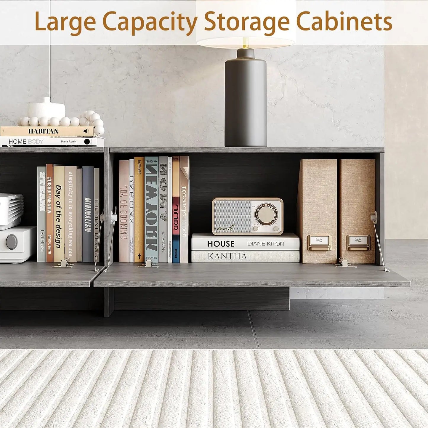 Mid Century Modern TV Console with a Large Storage Cabinet Table