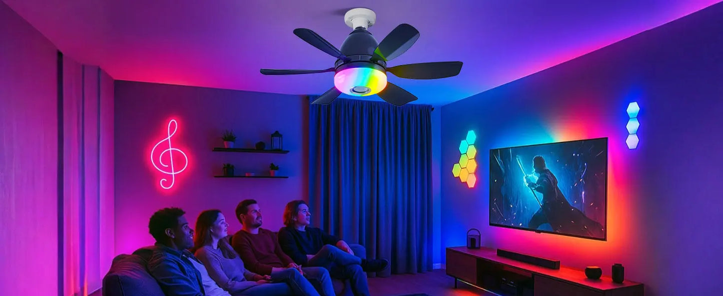 Socket Ceiling Fan RGB Light Bluetooth Speaker with Remote