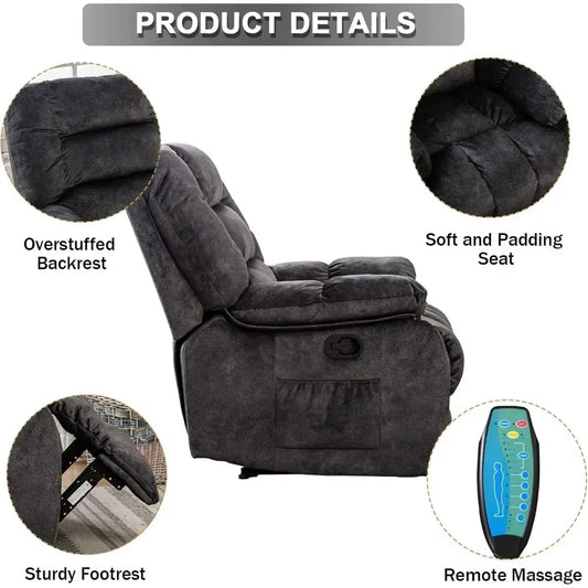 Living Room Overstuffed Heat Vibration Massage Recliner