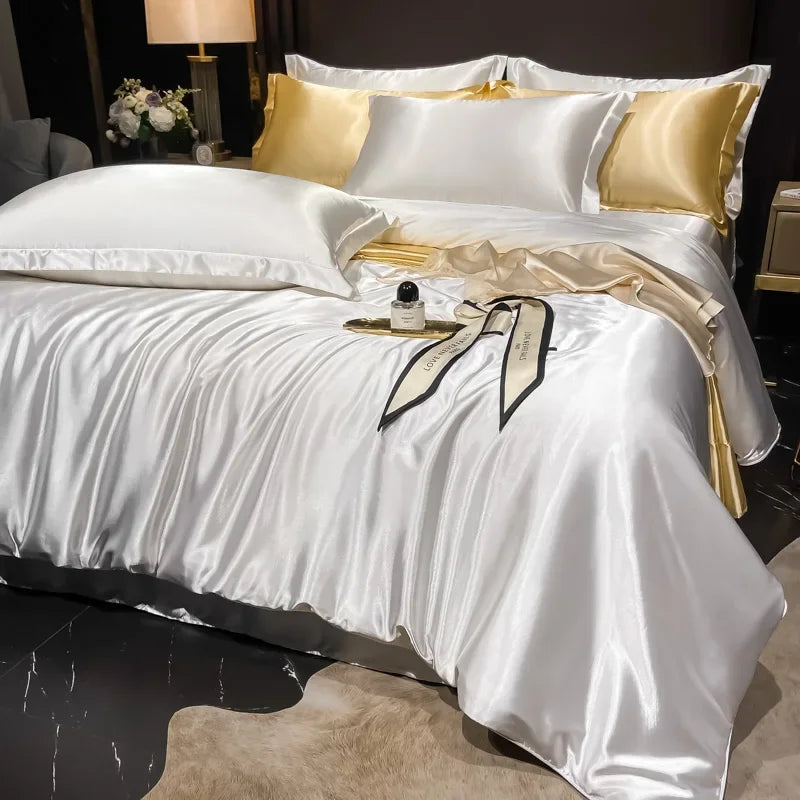 Solid Silk Bedding Set with Duvet Cover Bed Sheet