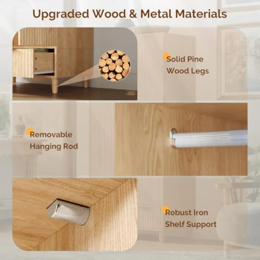 Fluted Wardrobe Closet Armoire