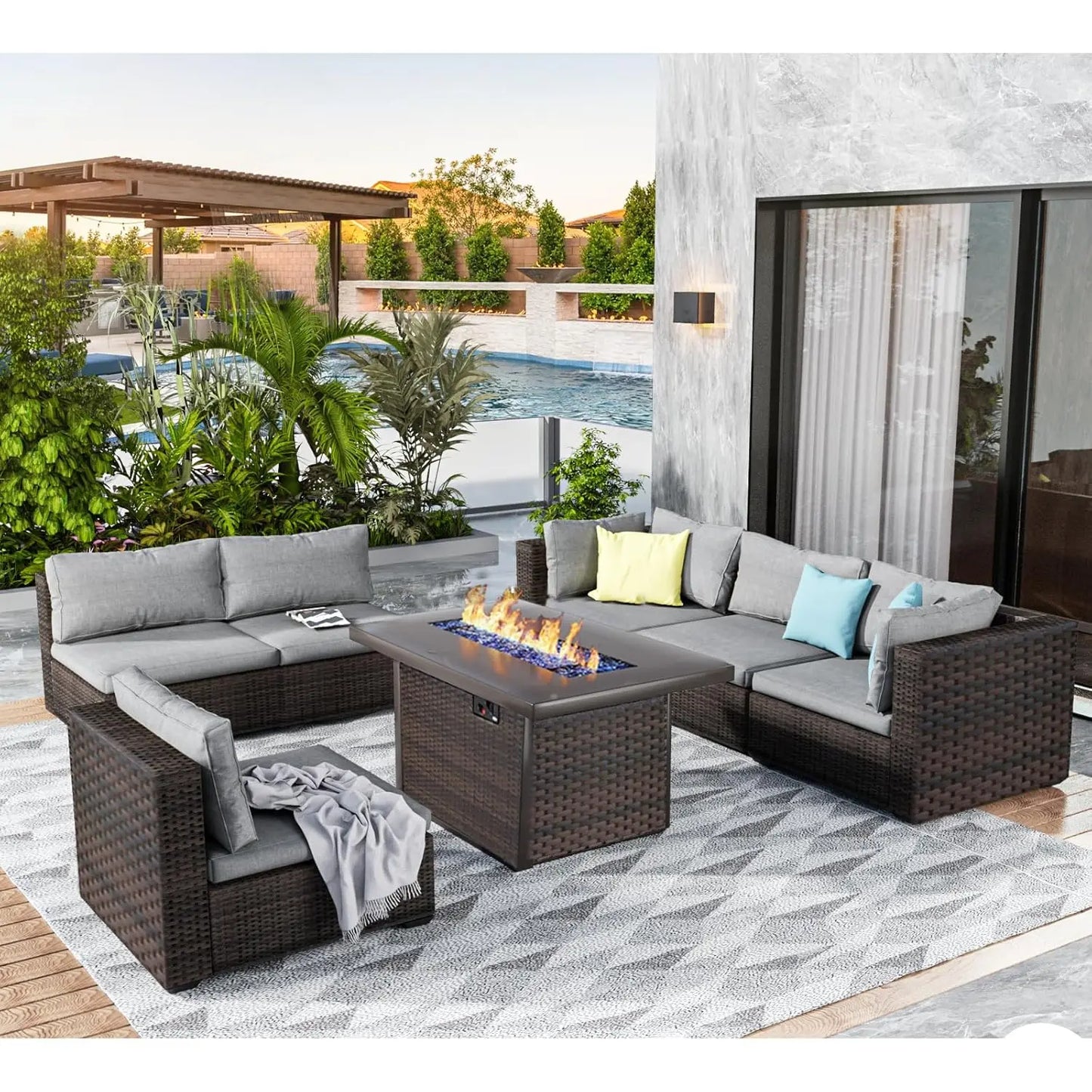 Sectional Patio Furniture Set with Fire Pit