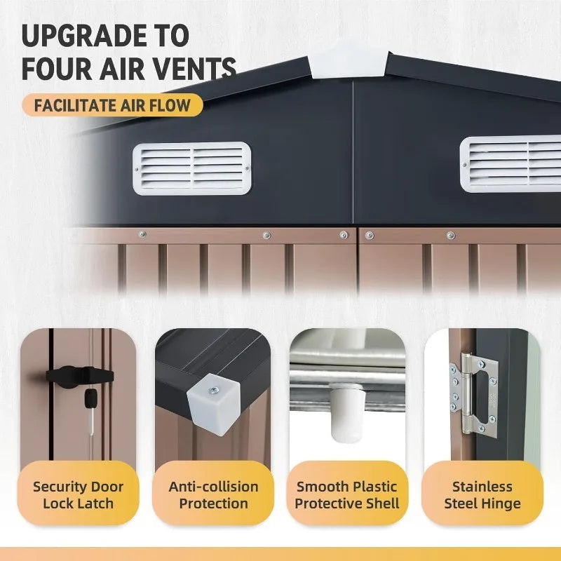 Outdoor Steel Shed Garden Utility Cabinet with Lockable Door Waterproof & Rust-Proof