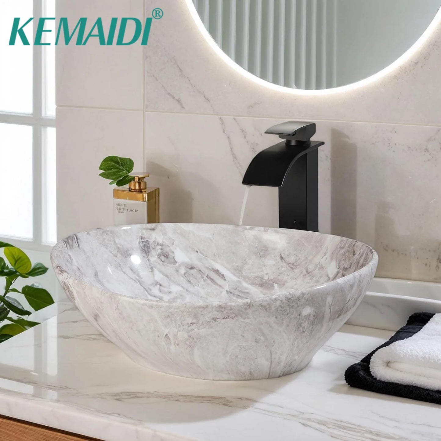 Ceramic Oval Marbling Vessel Sink
