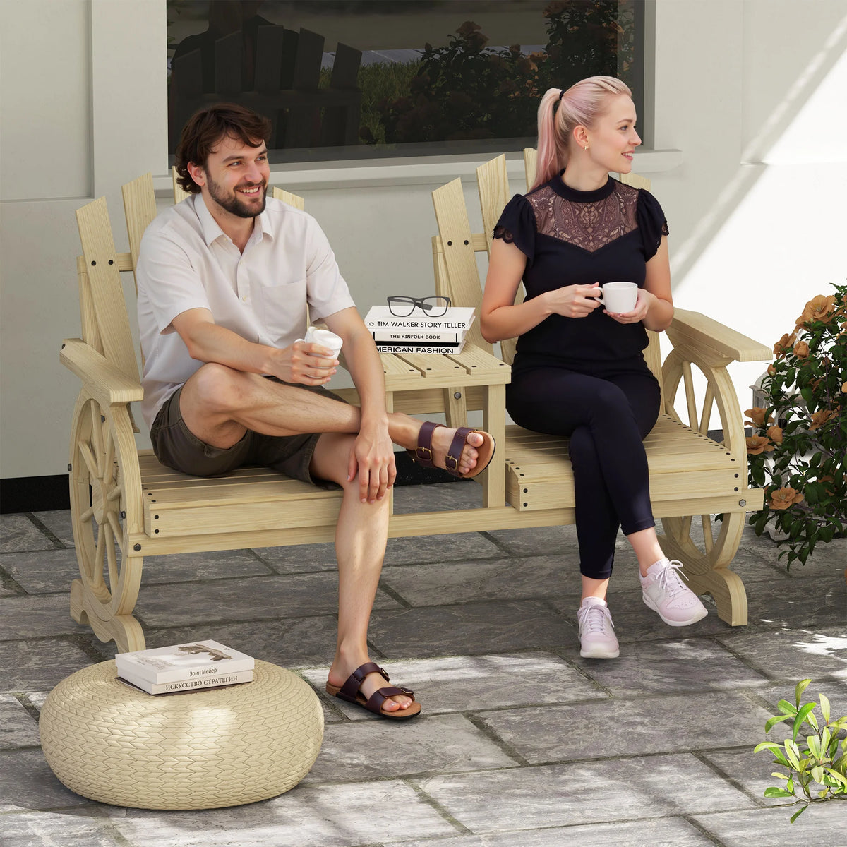 Wooden Garden Bench with Table