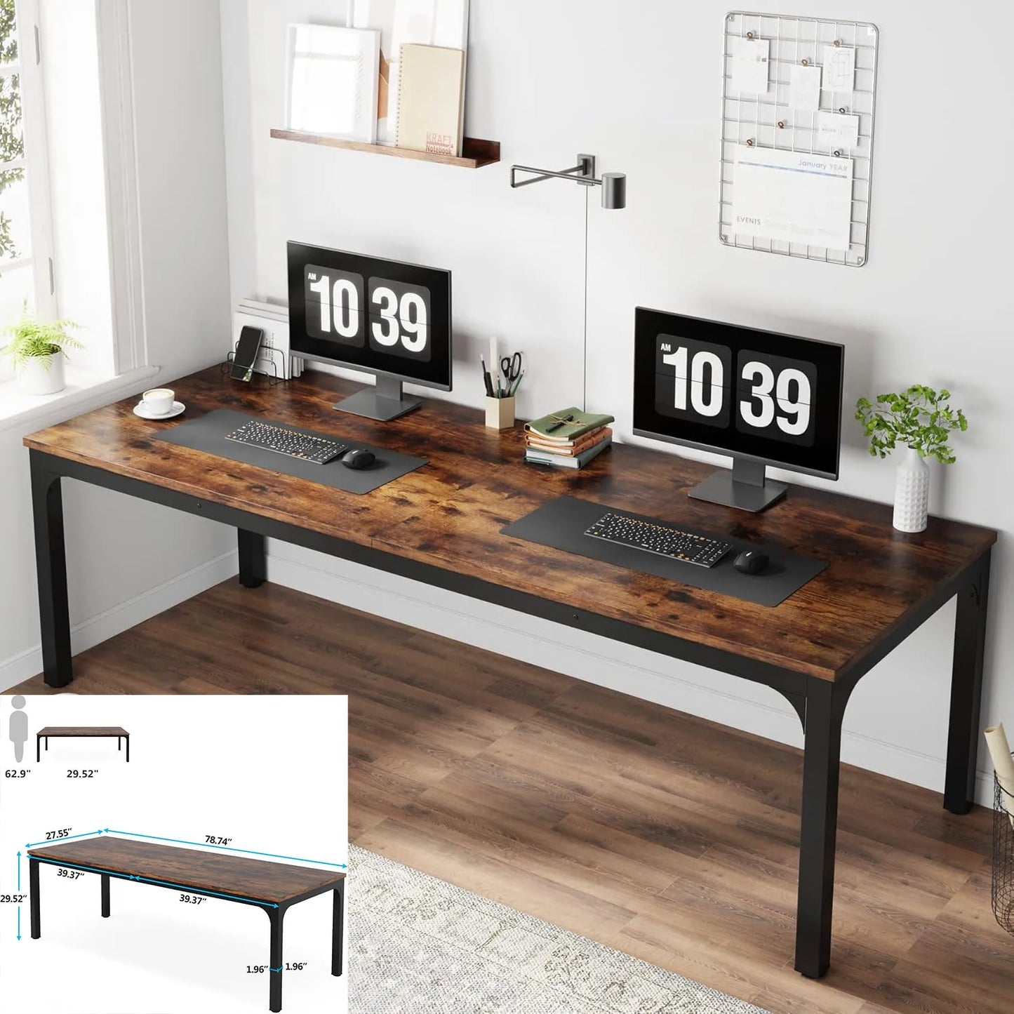 Computer Desk - Double Long Desk with Drawers