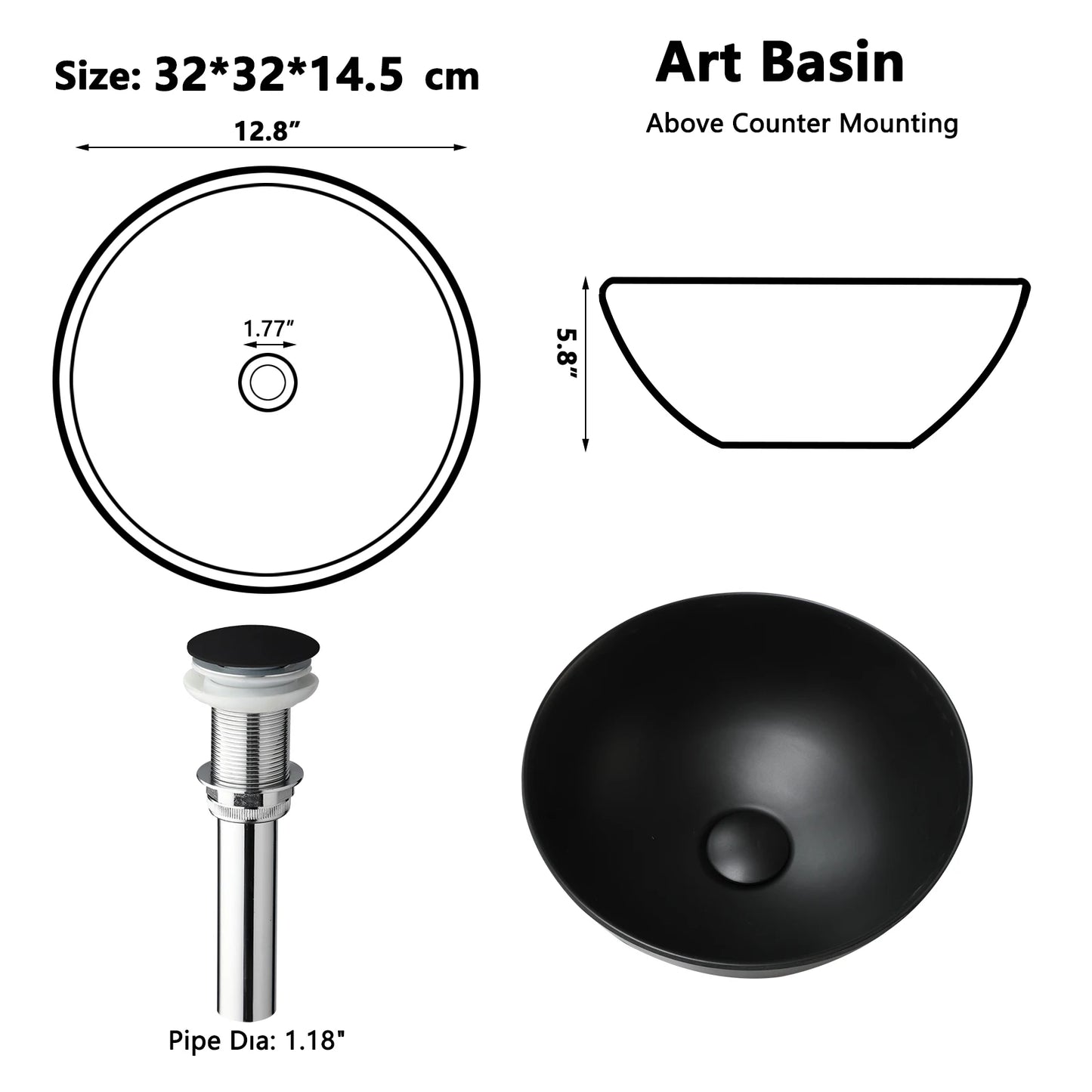 Bathroom Basin Sink Set with Faucet Pop Up Drain