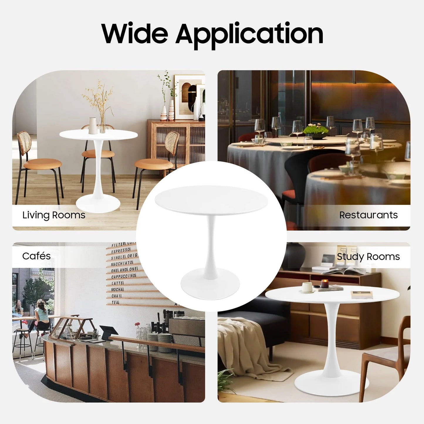 Modern Round Shape Tulip Dining Table with Modern Pedestal Base